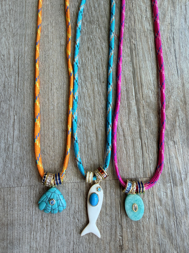 White and Turquoise Fish Pendant Necklace