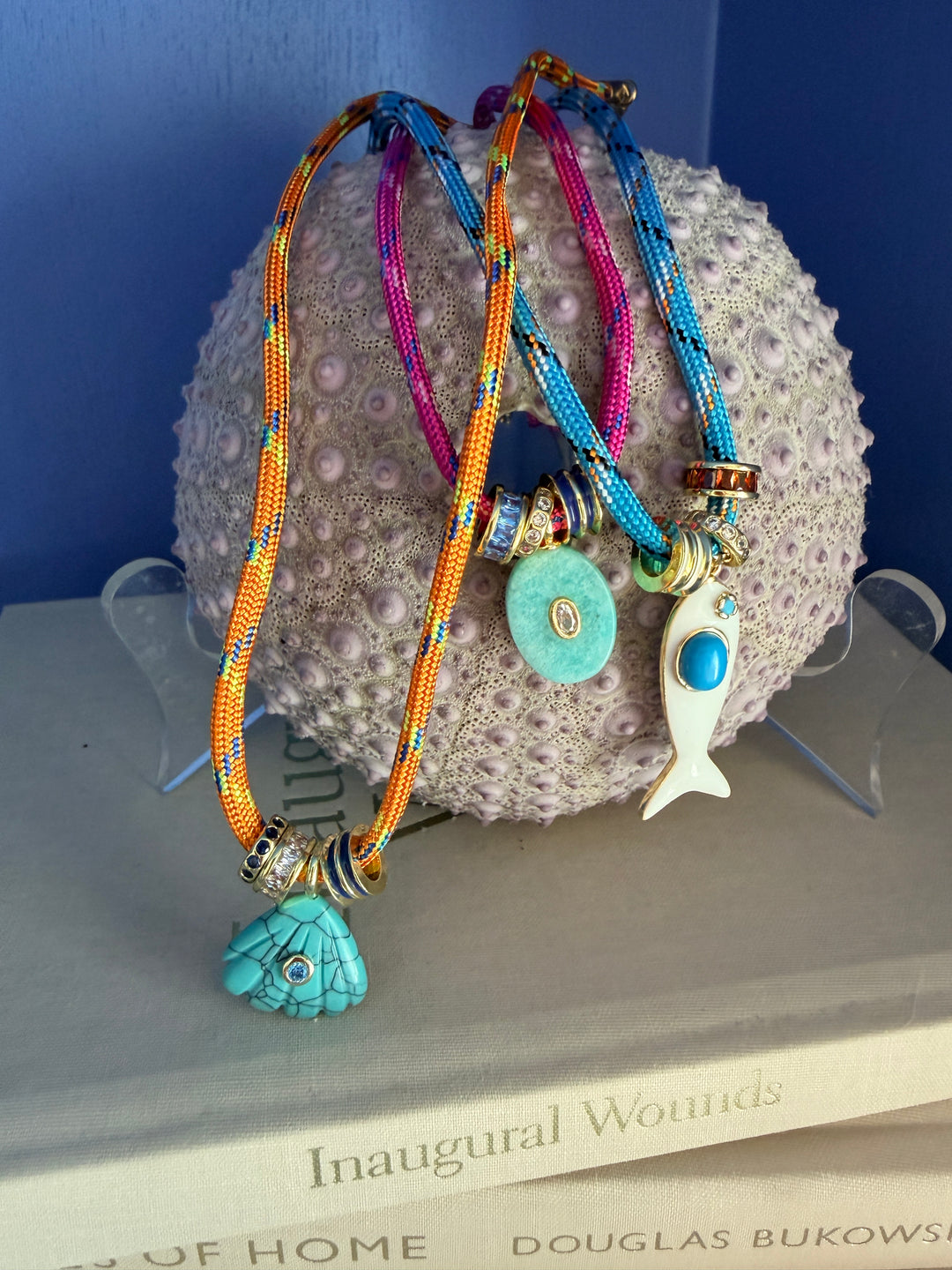 White and Turquoise Fish Pendant Necklace