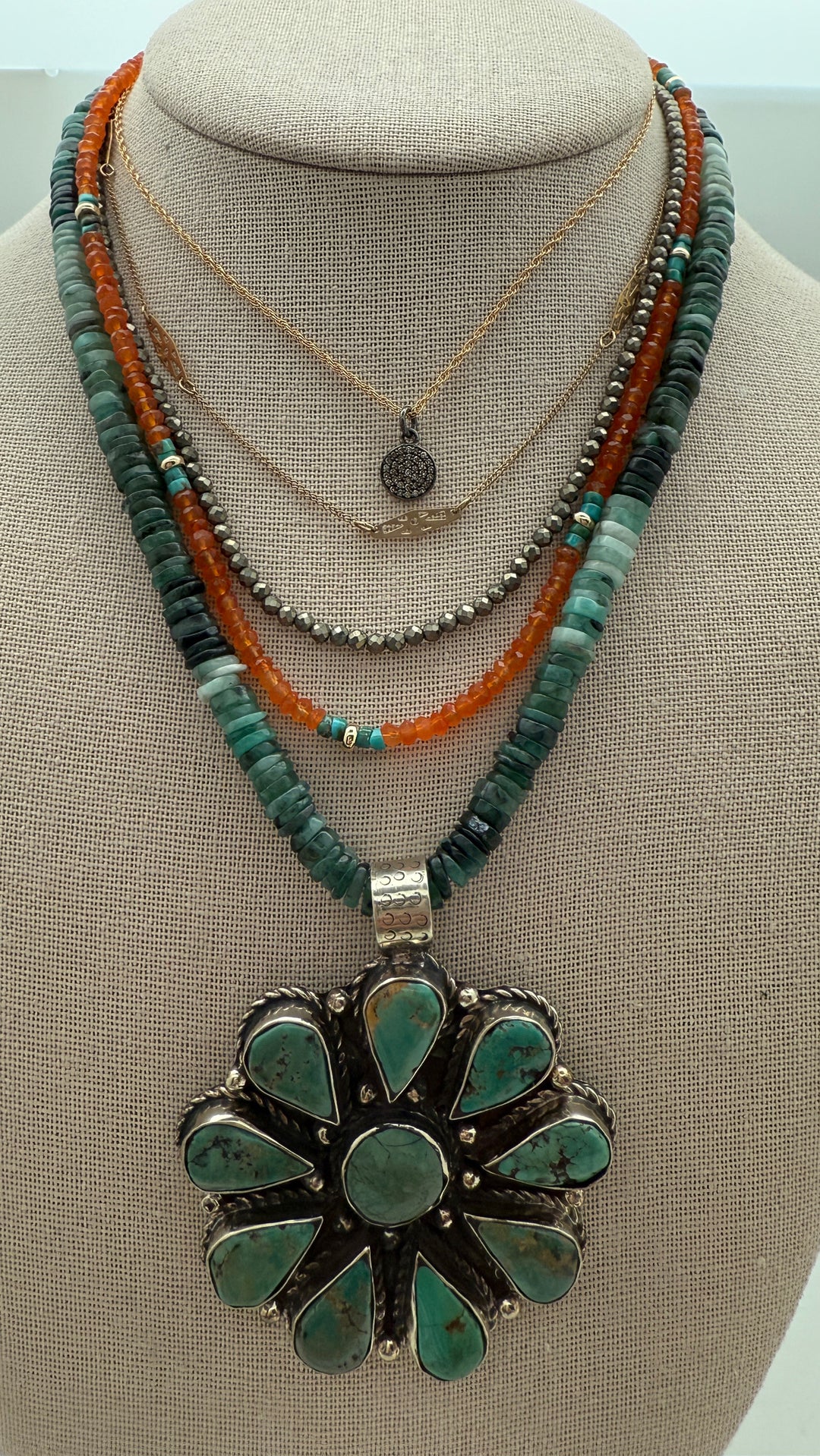 Orange Carnelian and Turquoise Necklace