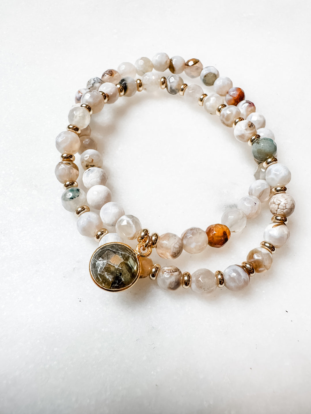 Botswana Agate And Pyrite Charm Bracelet Stack