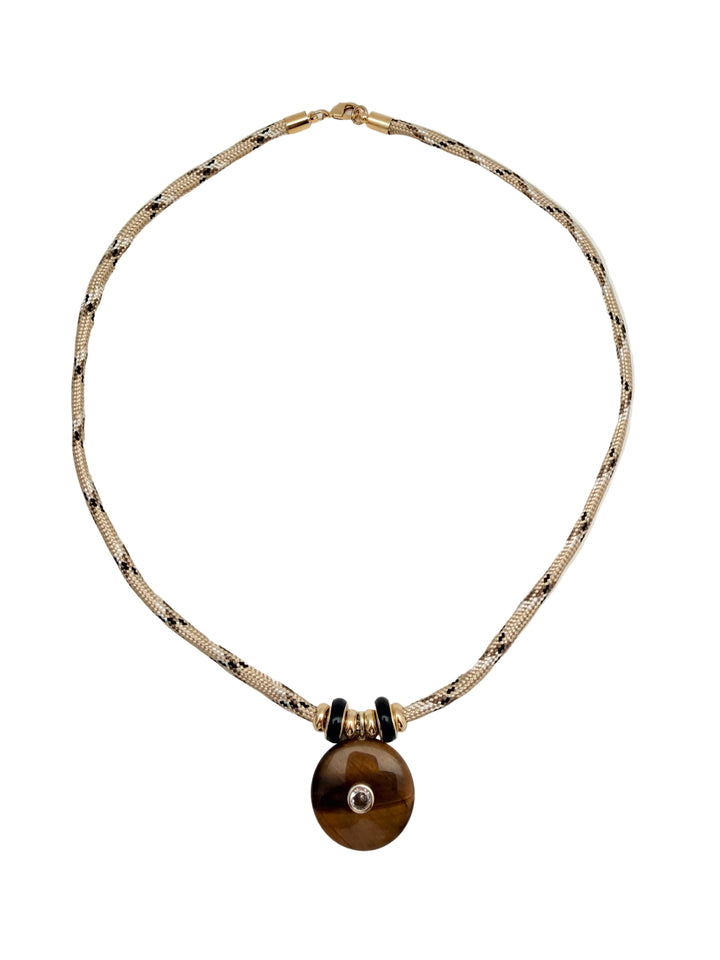 Tigers Eye Pendant on Tan Cord Necklace