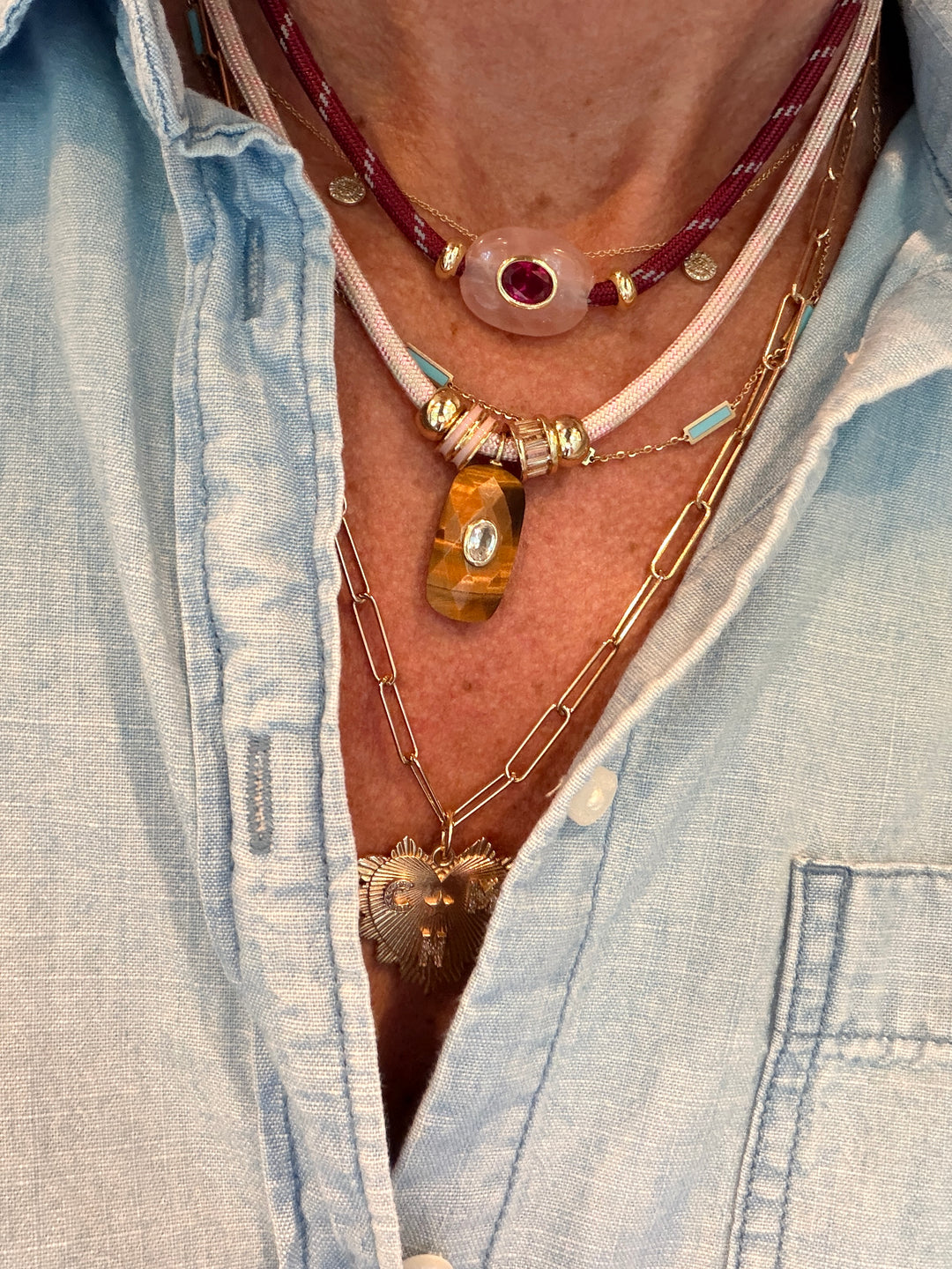 Tiger’s Eye Pendant on Light Pink Cord