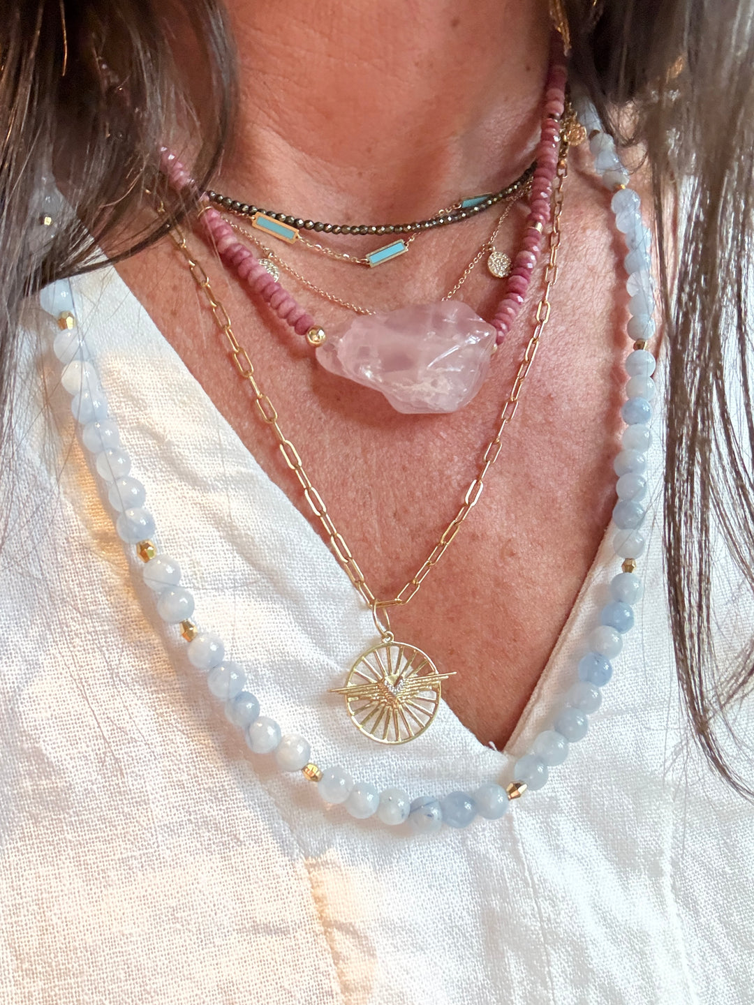 Rose Quartz and Pink Rhodochrosite Necklace