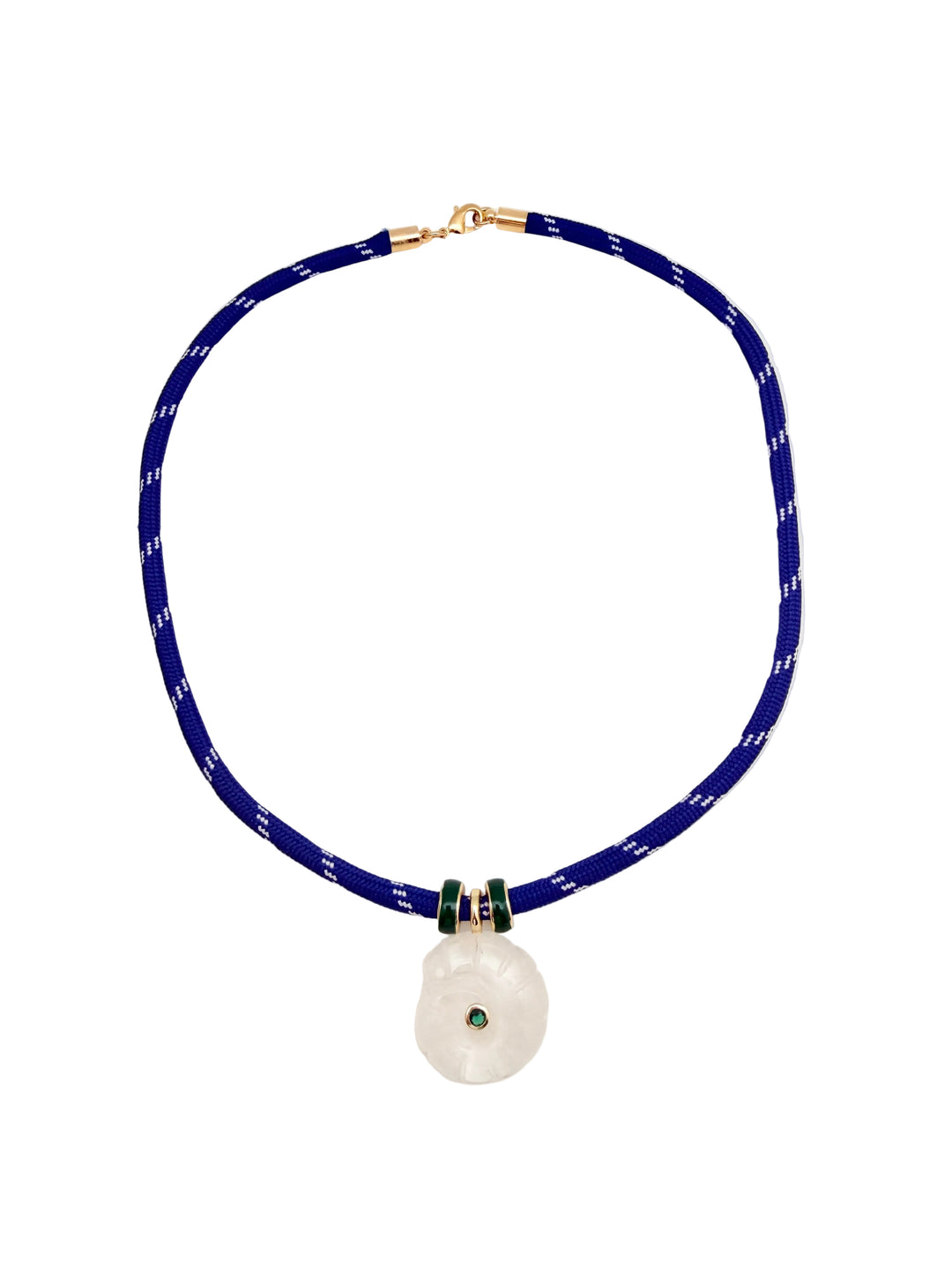 Clear Quartz Spiral Shell on Blue Cord Necklace