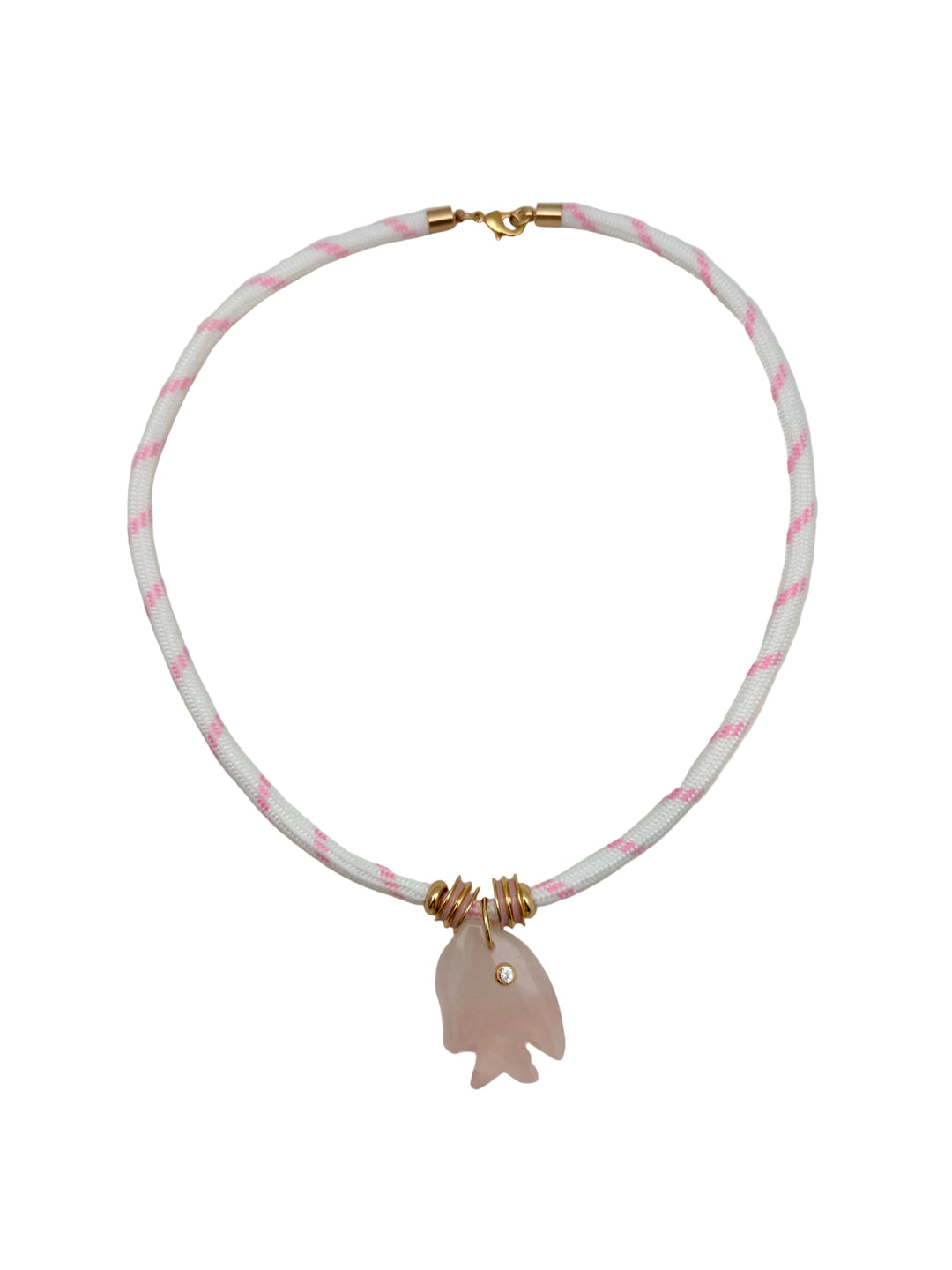 Pink Rose Quartz Fish Charm on White Cord