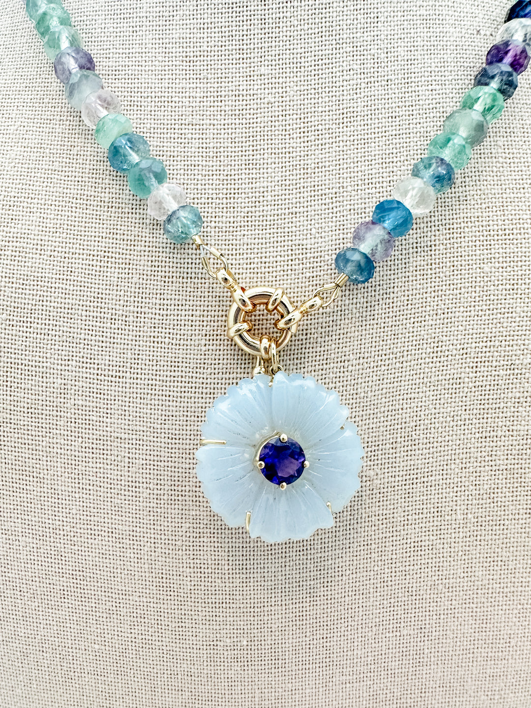 Chalcedony Flower Pendant with Amethyst