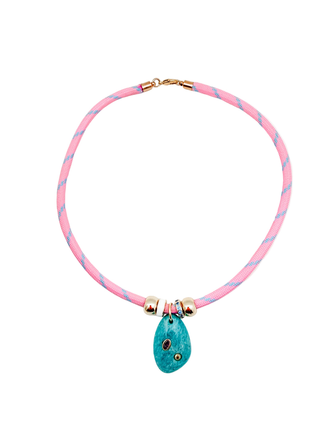 Amazonite Pendant on Light Pink Cord Necklace