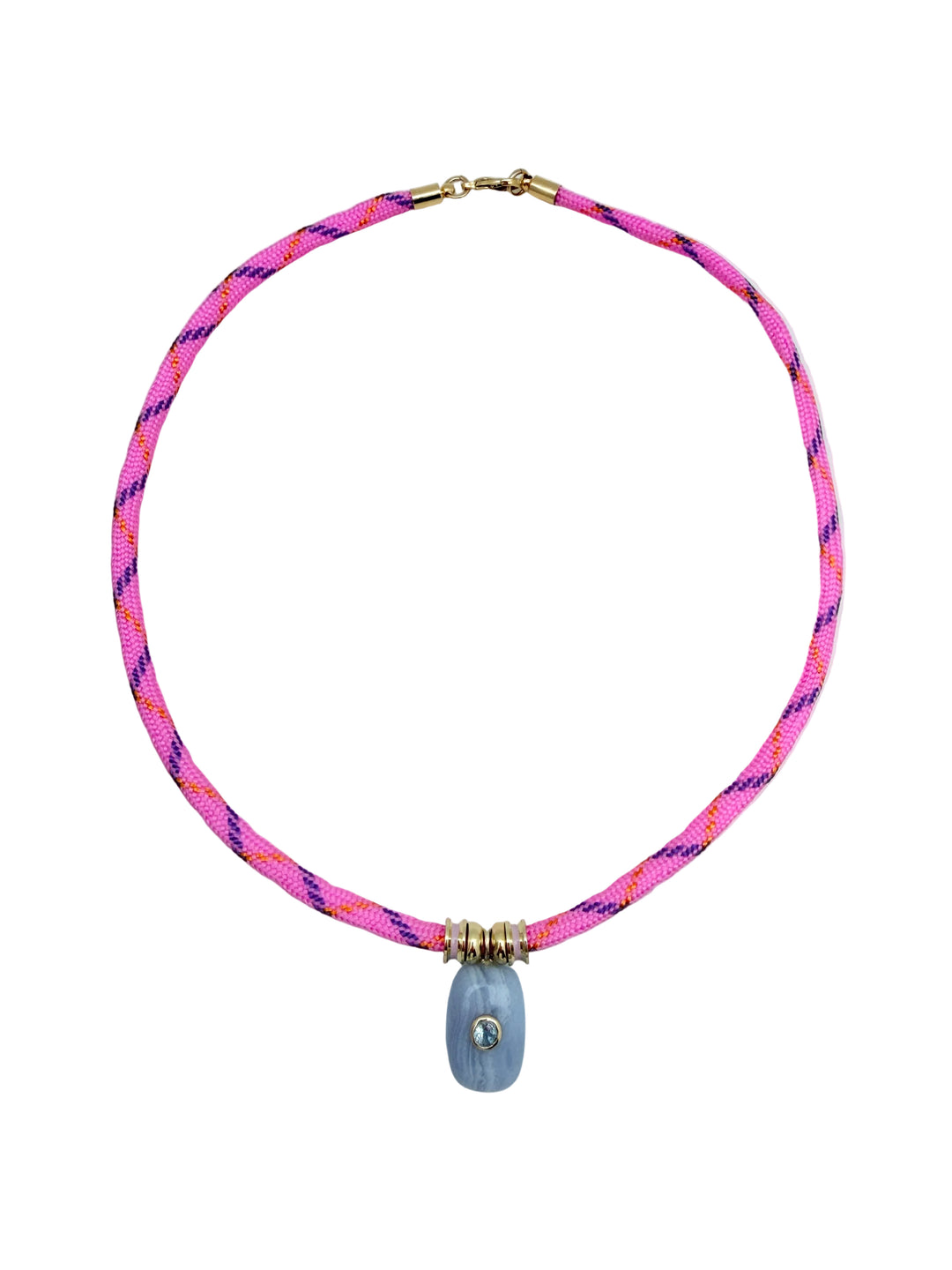Blue Agate Charm on Pink Cord Necklace