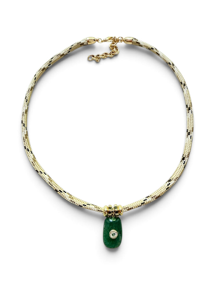 Green Aventurine Charm on Tan Cord