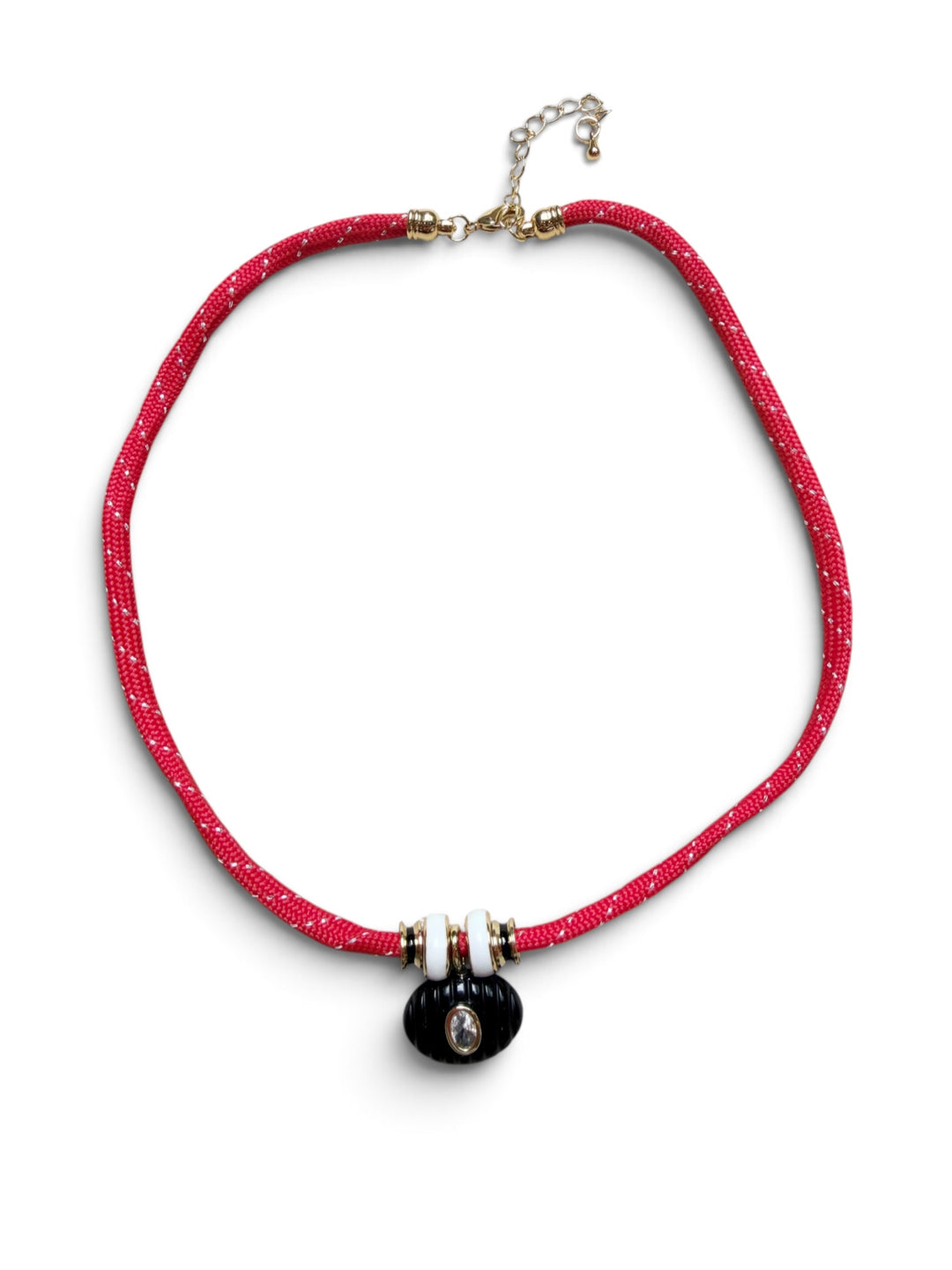 Black Onyx Carved Charm on Red Cord Necklace