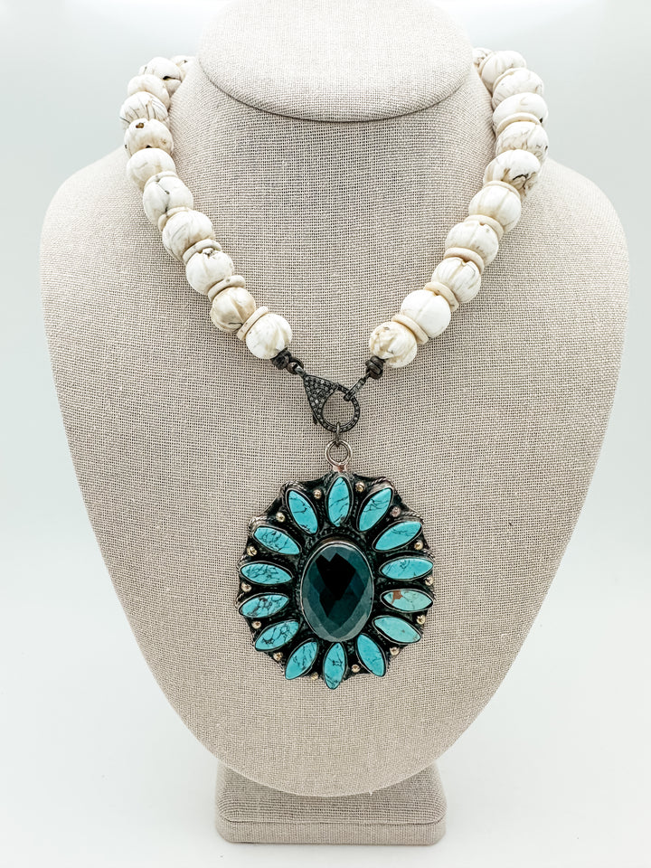Turquoise Pendant and Shell Necklace