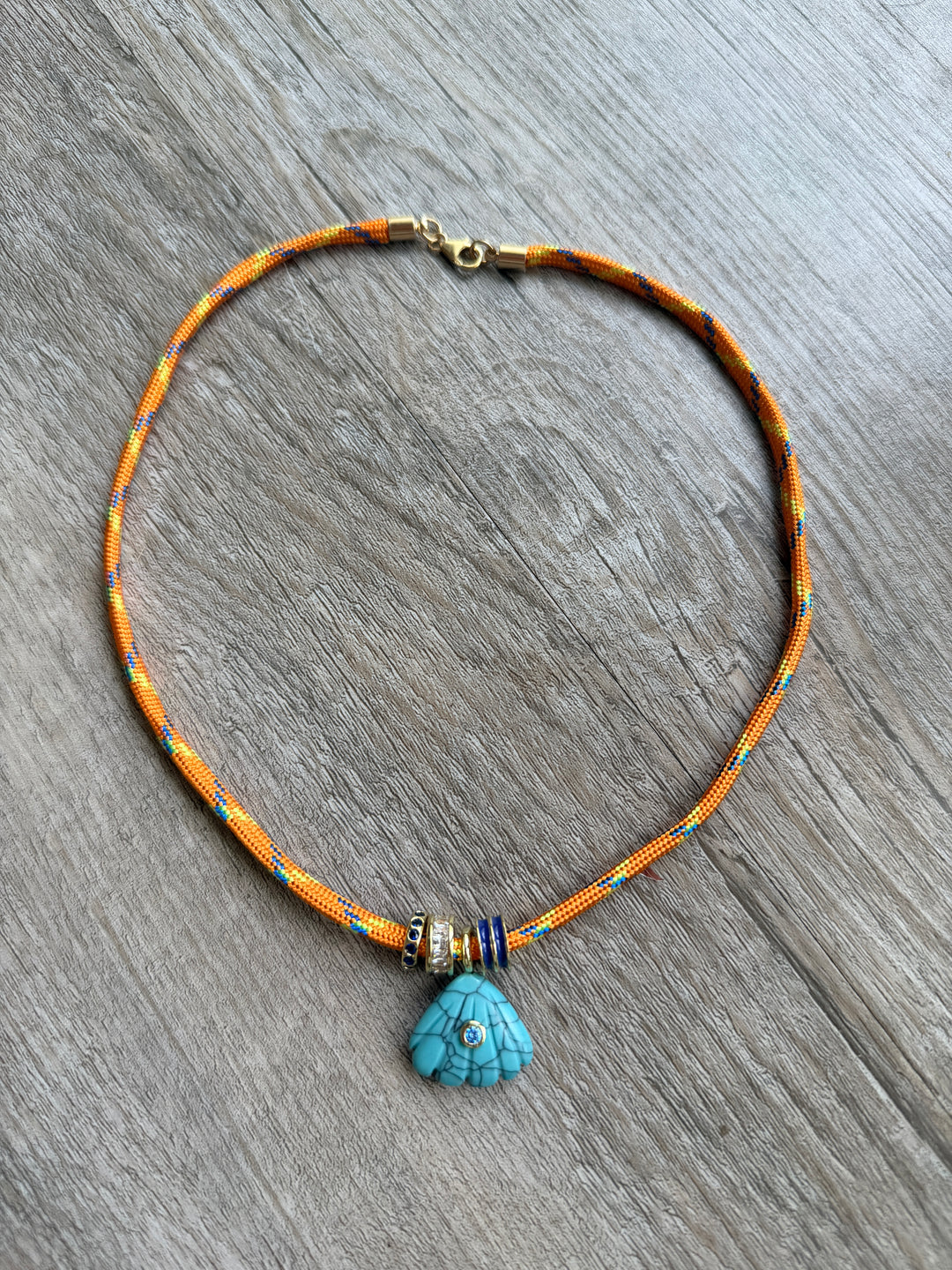 Turquoise Shell Orange Para Cord Necklace