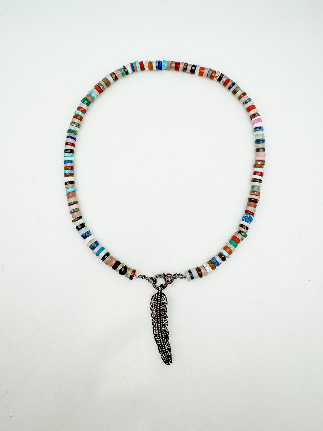 Faceted Multi Gemstone and Pave Diamond Necklace