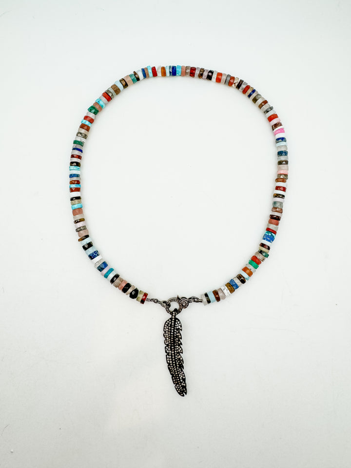 Faceted Multi Gemstone and Pave Diamond Necklace
