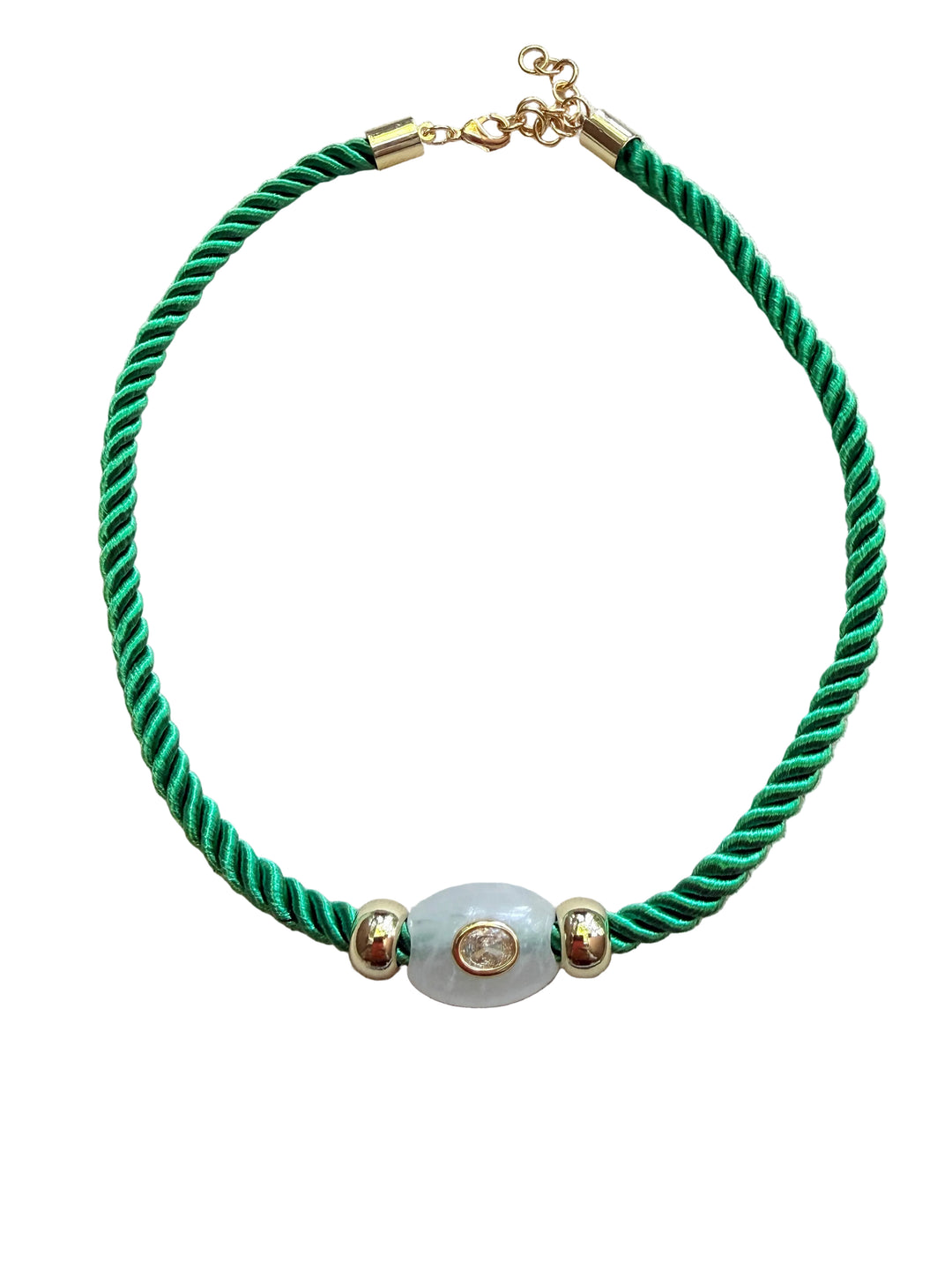 White Quartz on Green Cord Necklace
