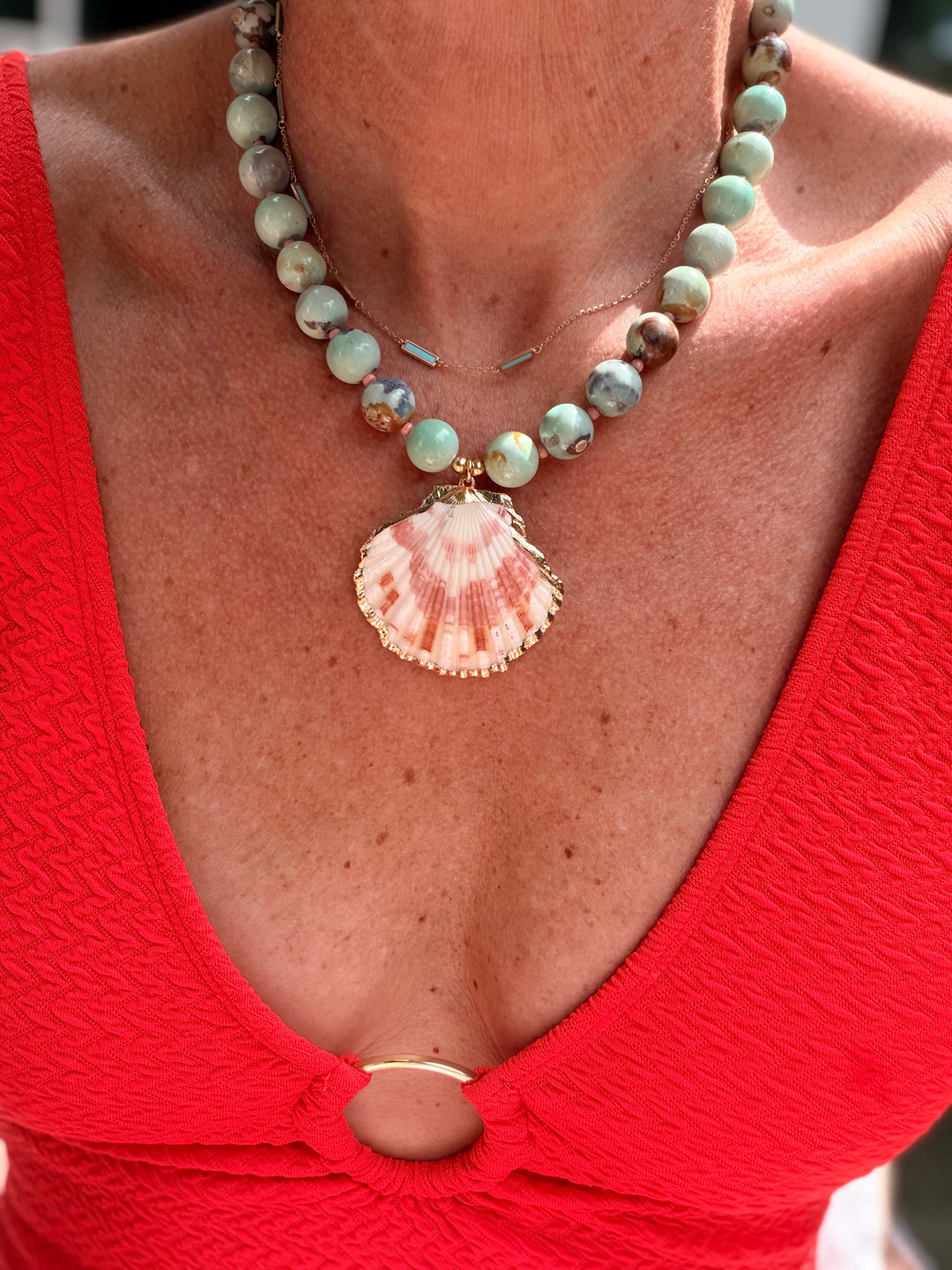 Sea Green Agate and Shell Necklace
