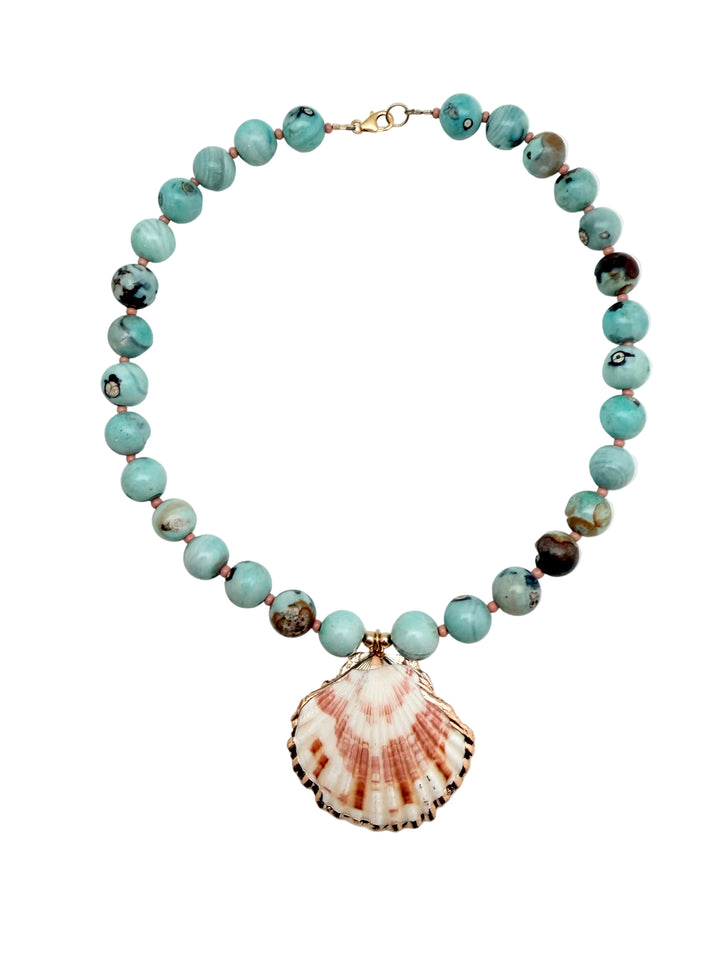 Sea Green Agate and Shell Necklace