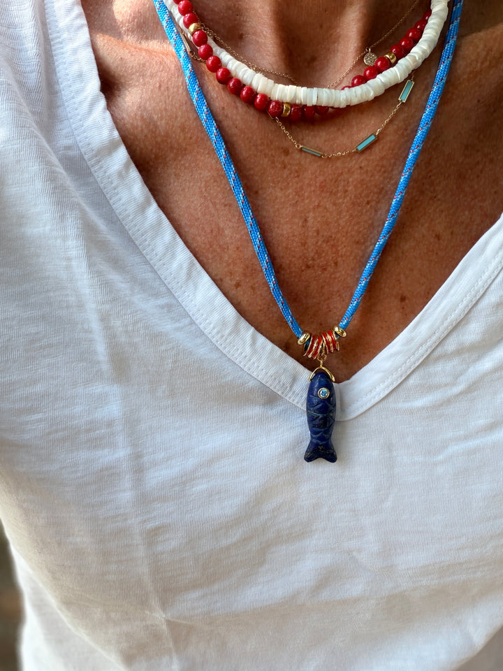 Blue Lapis Fish on Blue Paracord Necklace