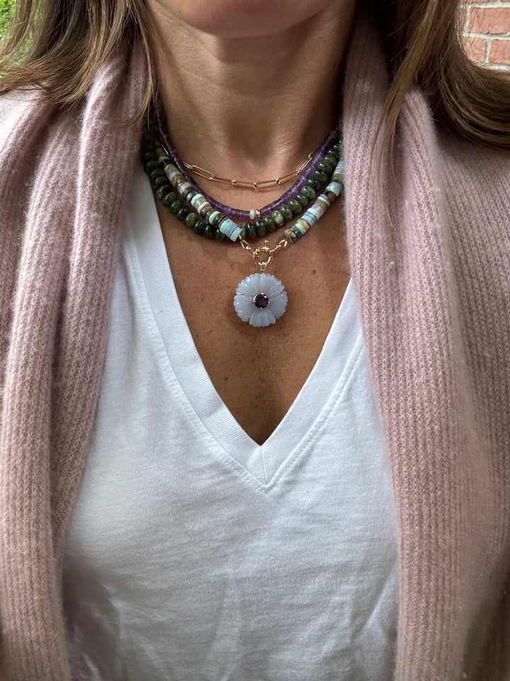 Chalcedony Flower Pendant with Amethyst