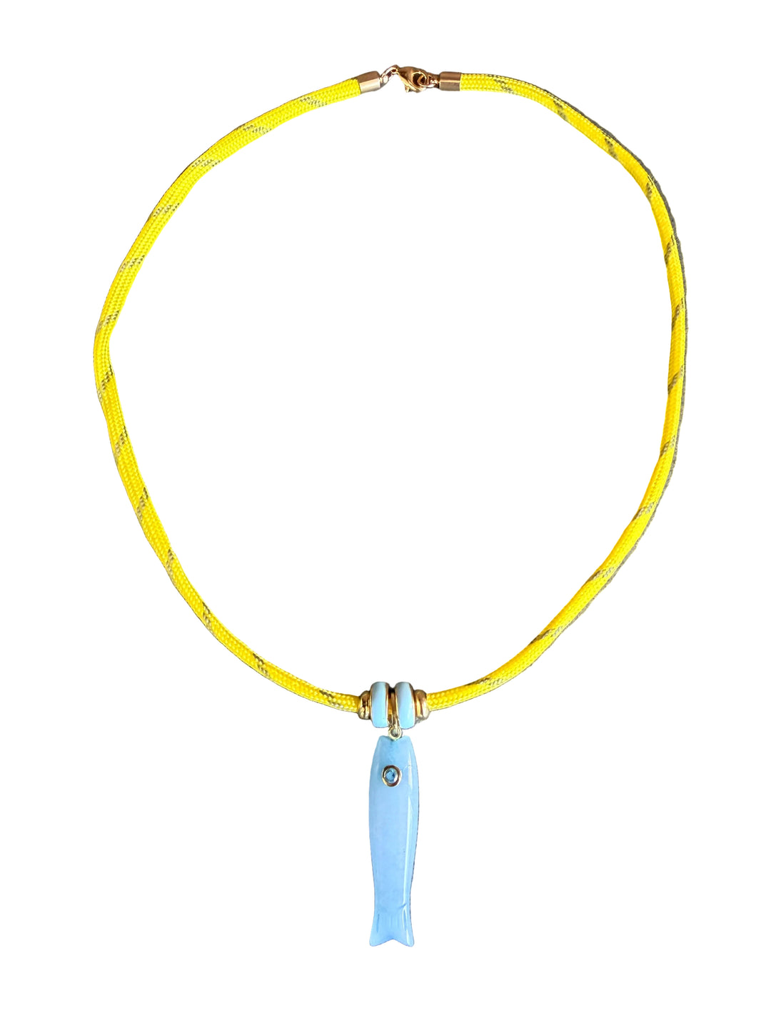 Yellow Cord with Blue Jade Fish Necklace