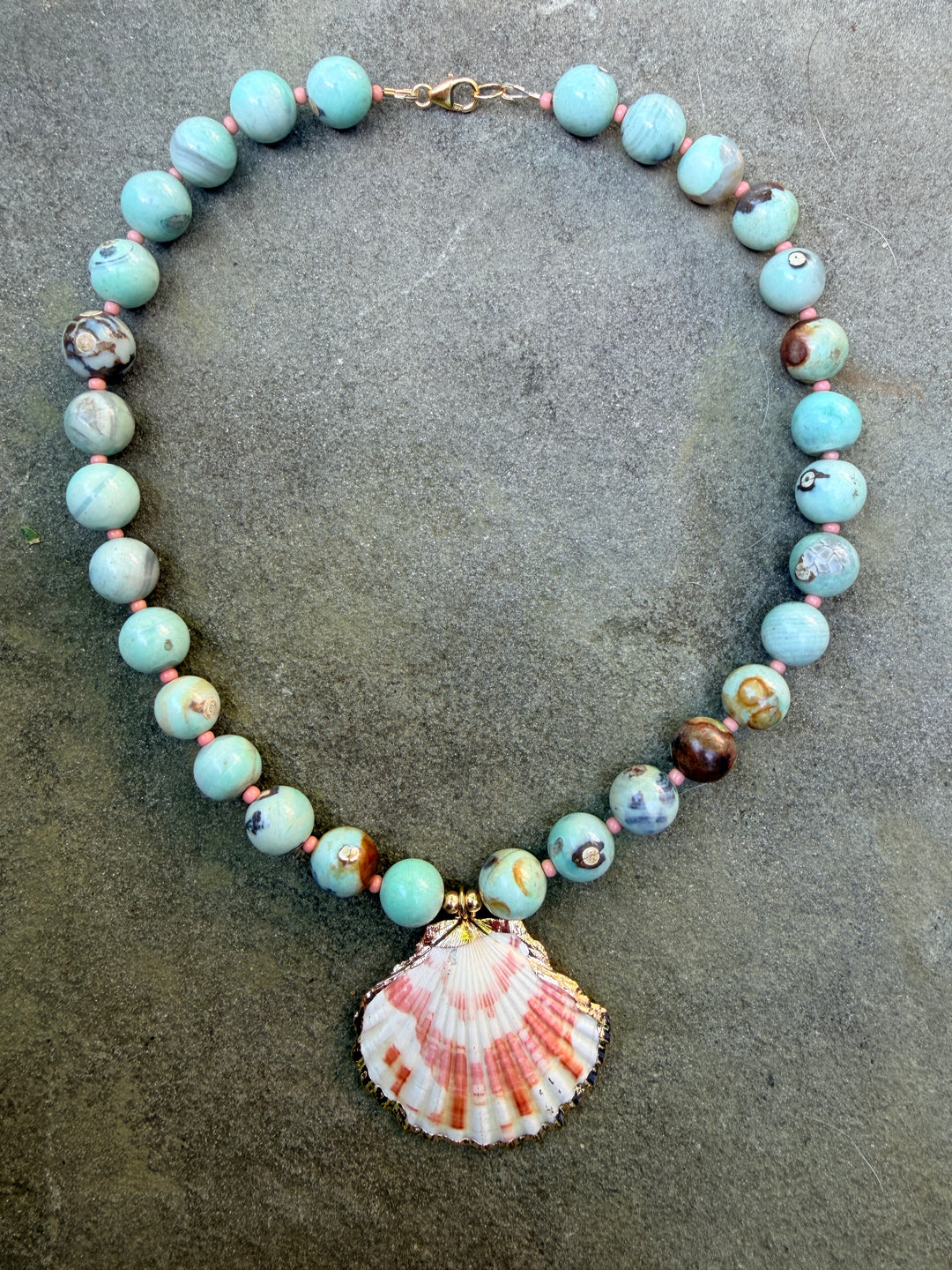 Sea Green Agate and Shell Necklace