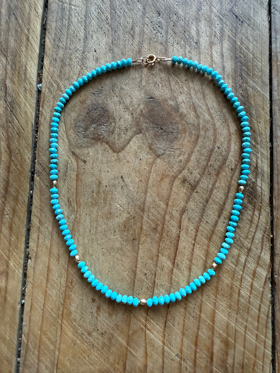 Blue Turquoise And Gold Oval Necklace