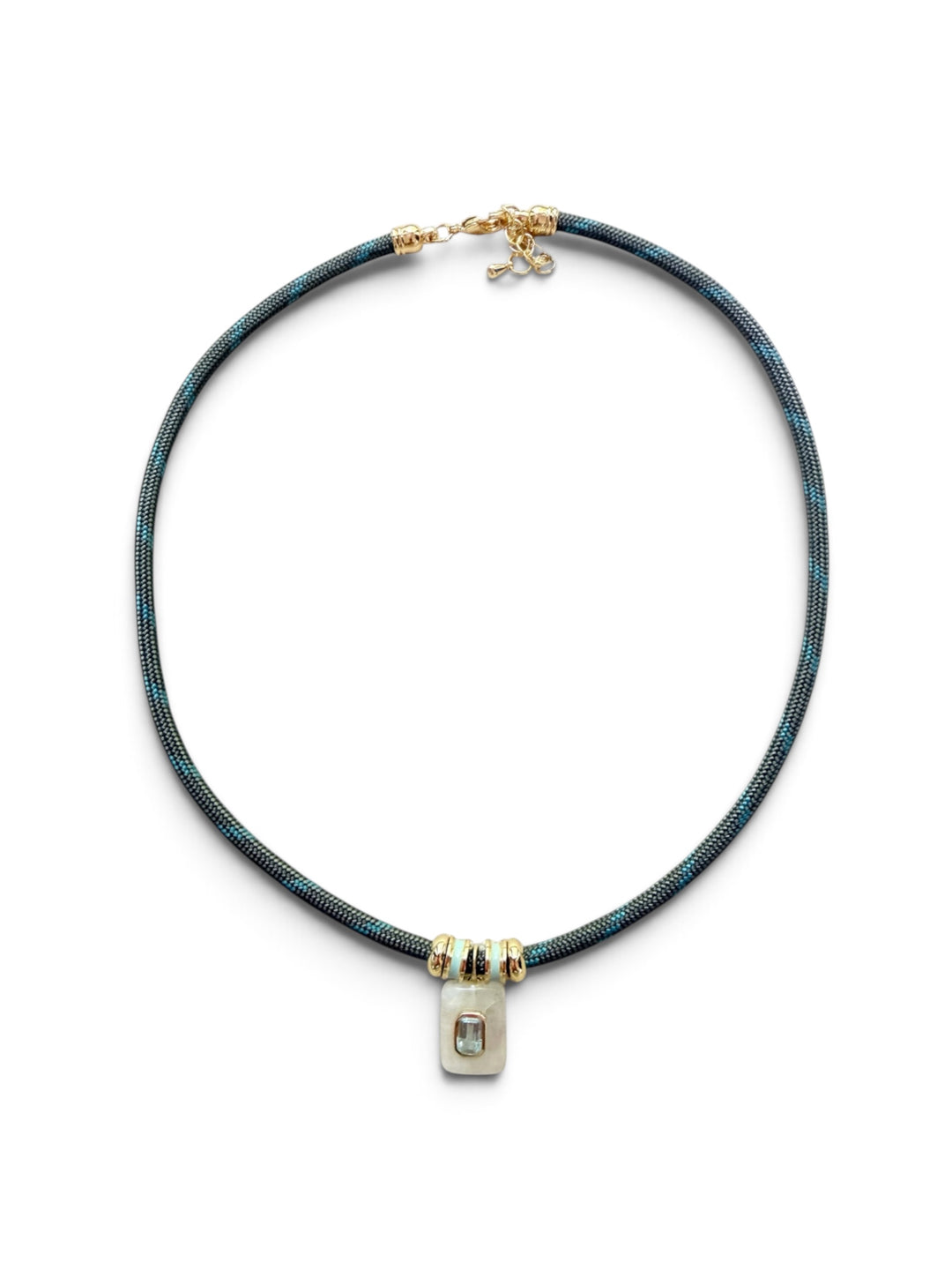 Moonstone Charm on Gray Cord Necklace