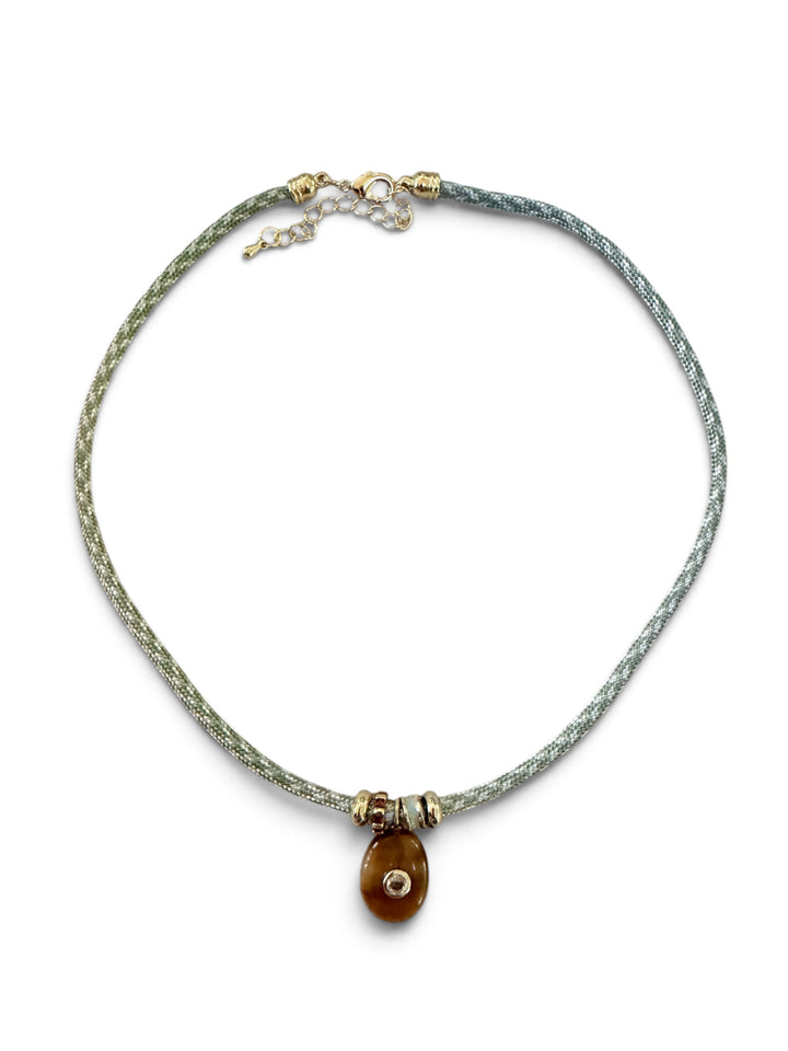 Tiger’s Eye Charm on Light Green Cord Necklace