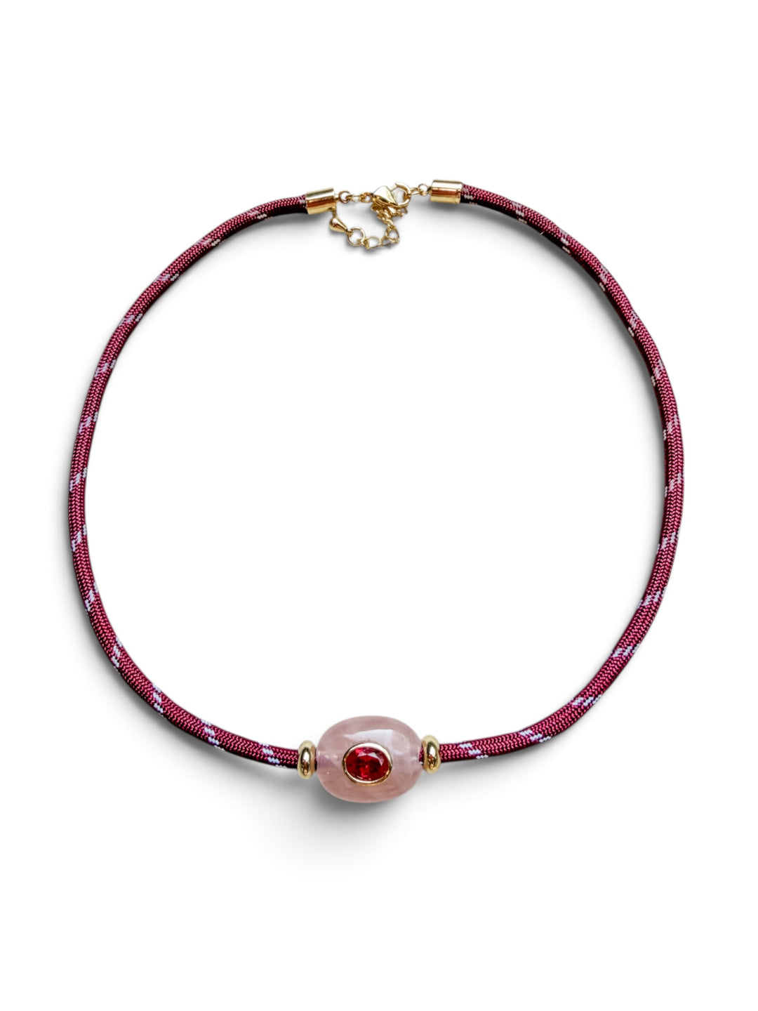 Rose Quartz Bead on Burgundy Cord Necklace