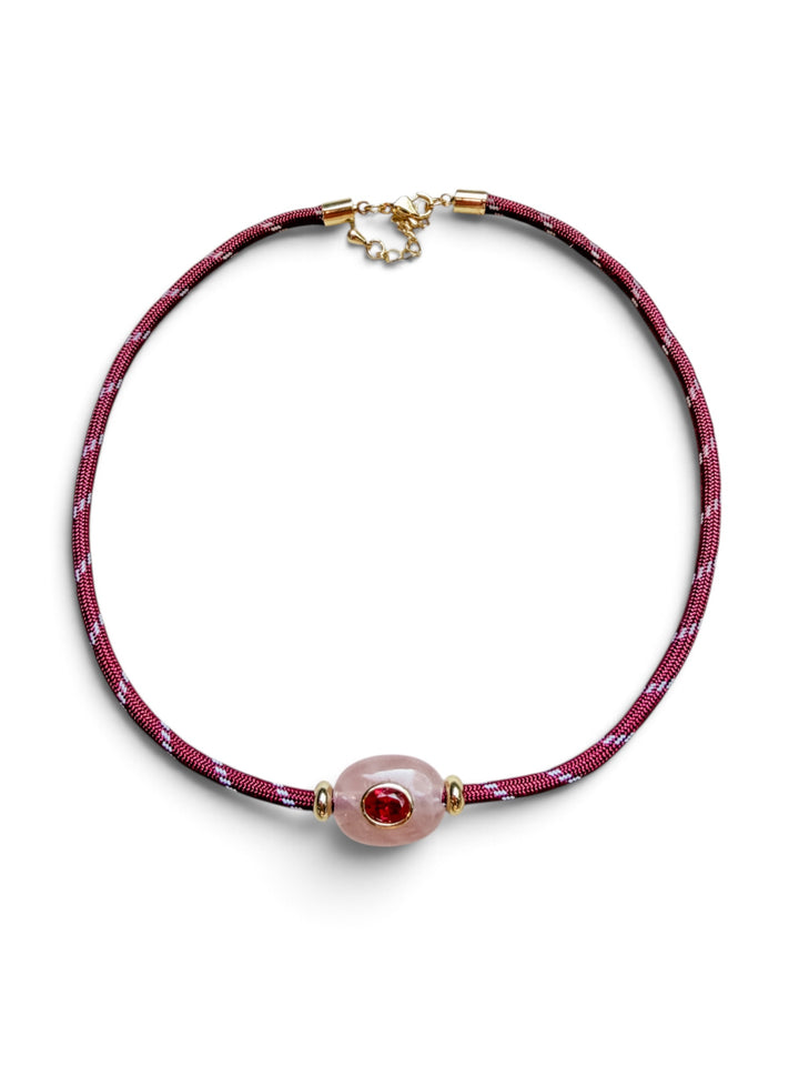 Rose Quartz Bead on Burgundy Cord Necklace