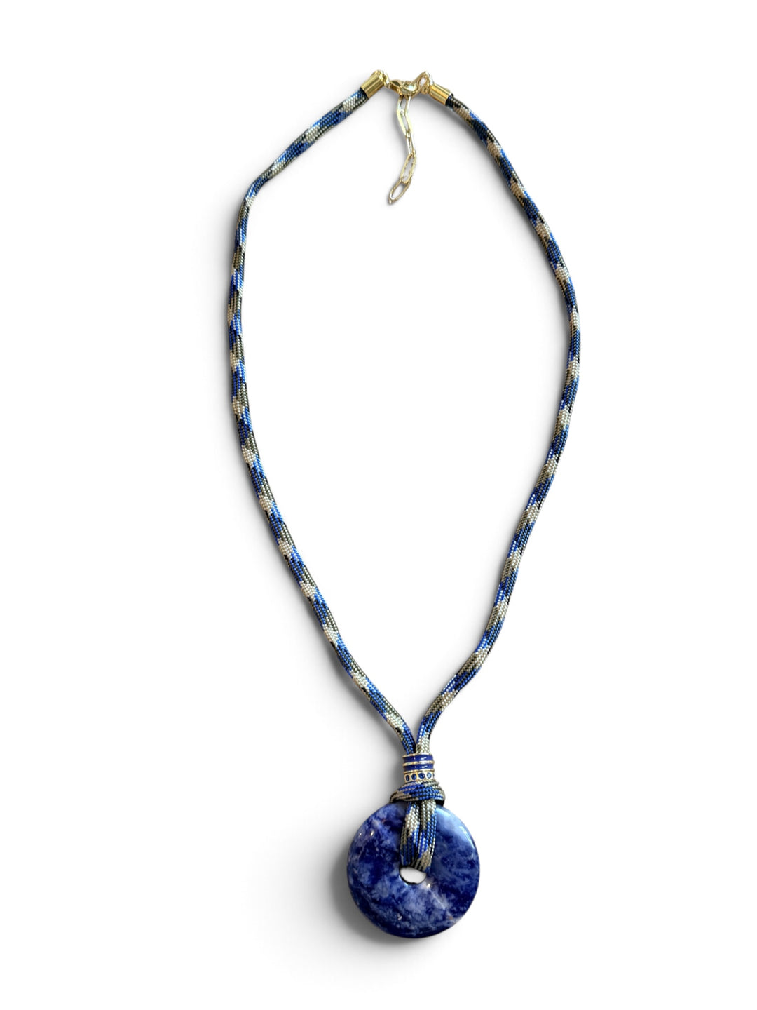 Sodalite Pendant on Blue and Tan Cord Necklace
