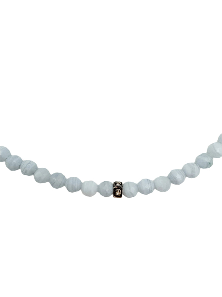 Blue Lace Agate and Diamond Necklace