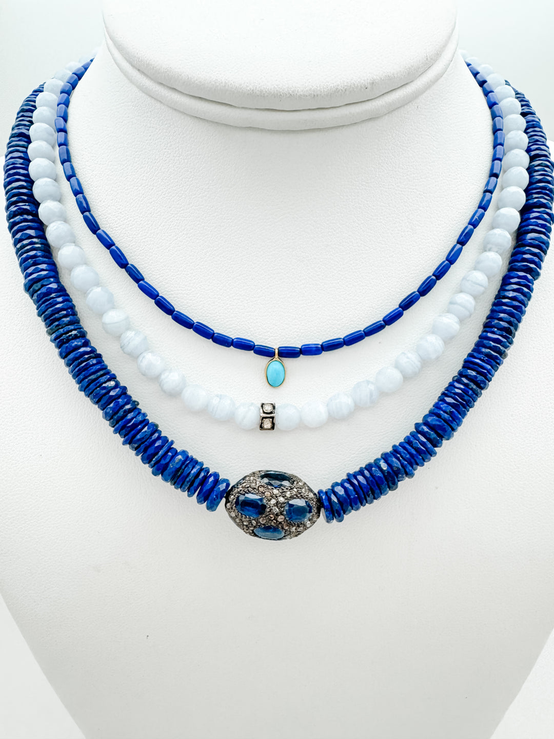 Blue Lace Agate and Diamond Necklace