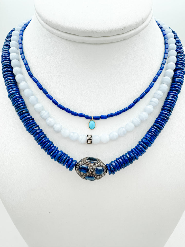 Blue Lace Agate and Diamond Necklace