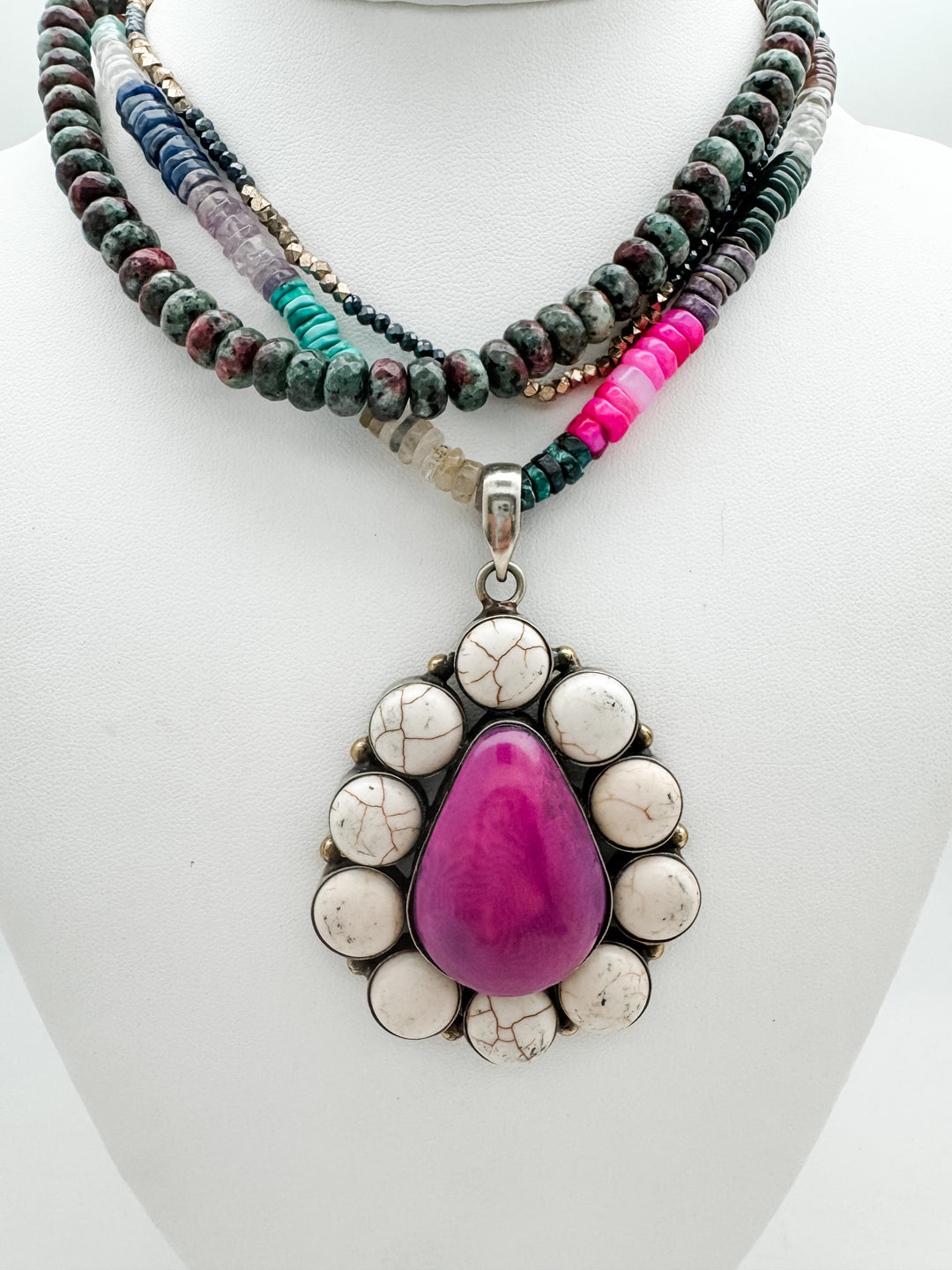 White and Pink  Howlite Flower Pendant