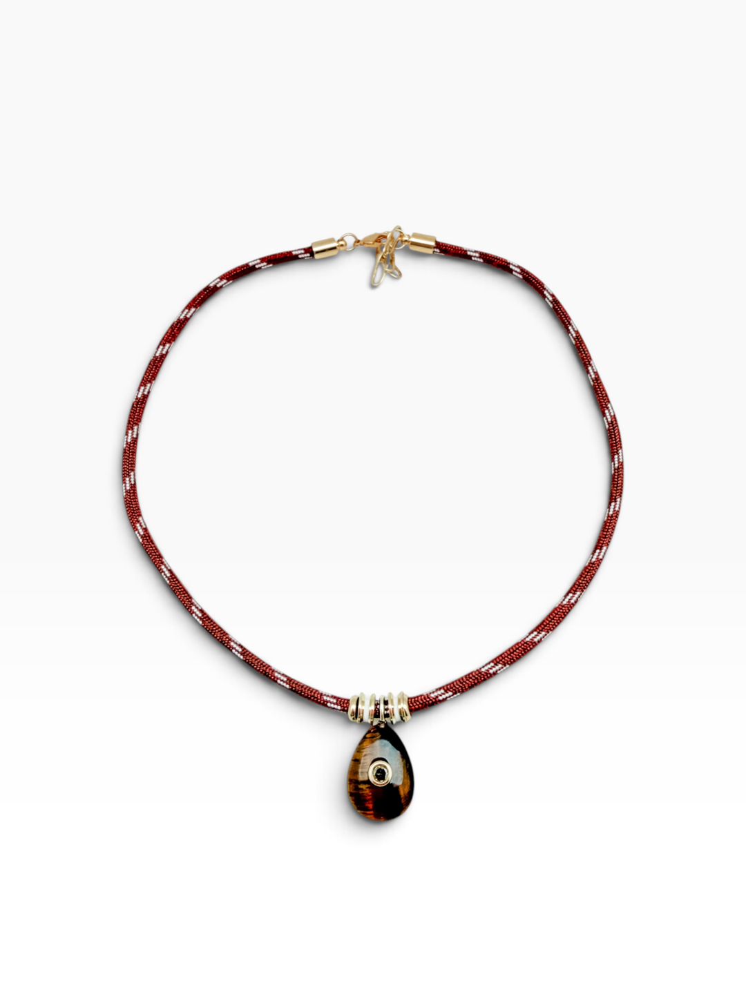 Tiger's Eye Drop Charm on Brown Cord Necklace