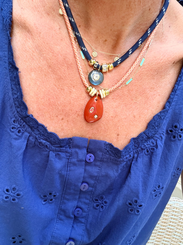 Labradorite Charm on Navy Cord Neklace