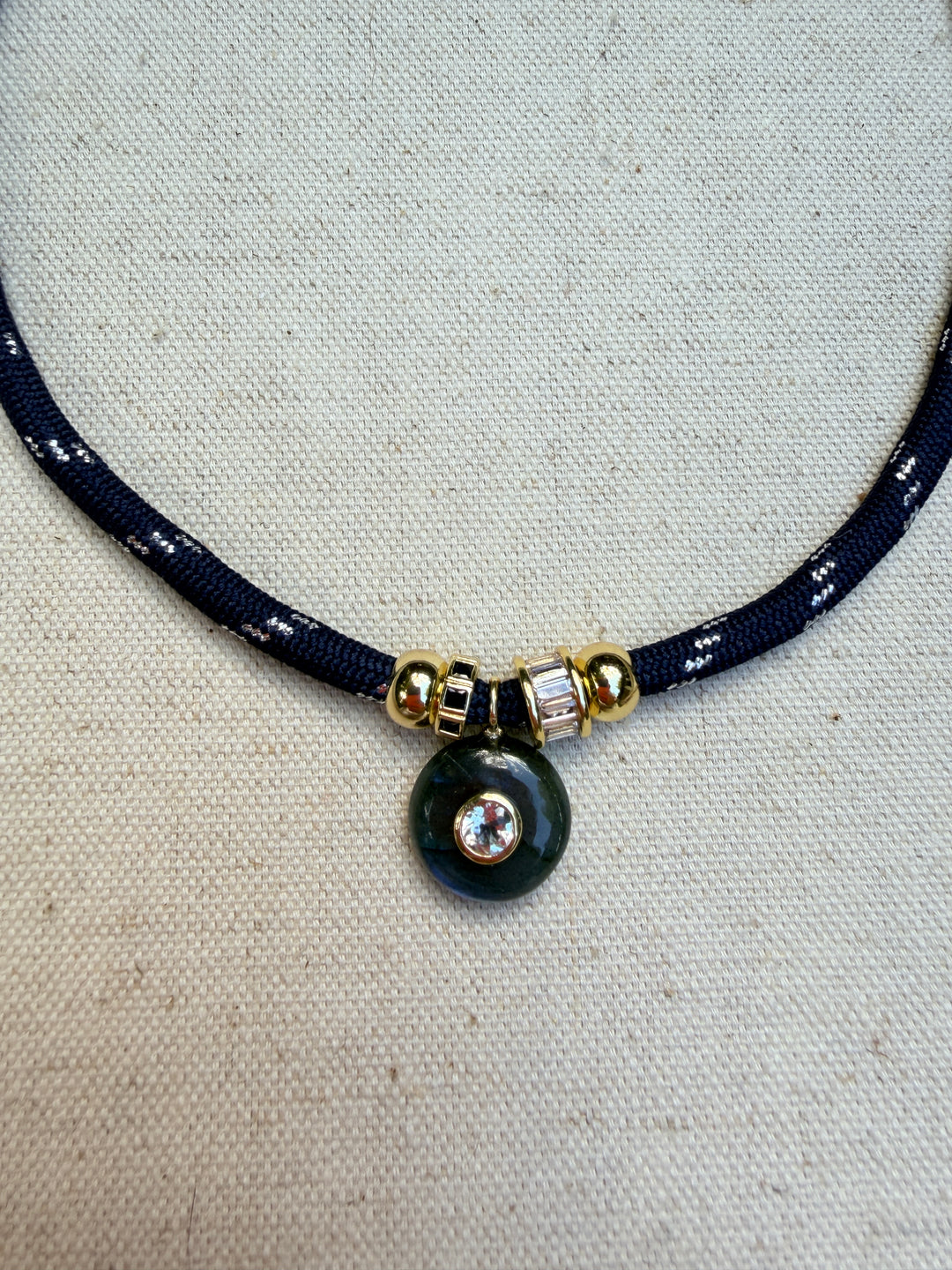 Labradorite Charm on Navy Cord Neklace