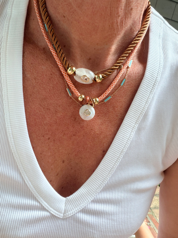 Moonstone Charm on Orange Cord Necklace