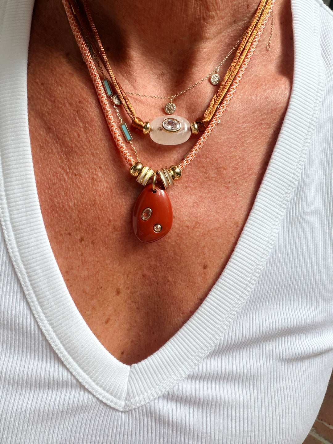 Brown Jasper Pendant on Orange Cord Necklace