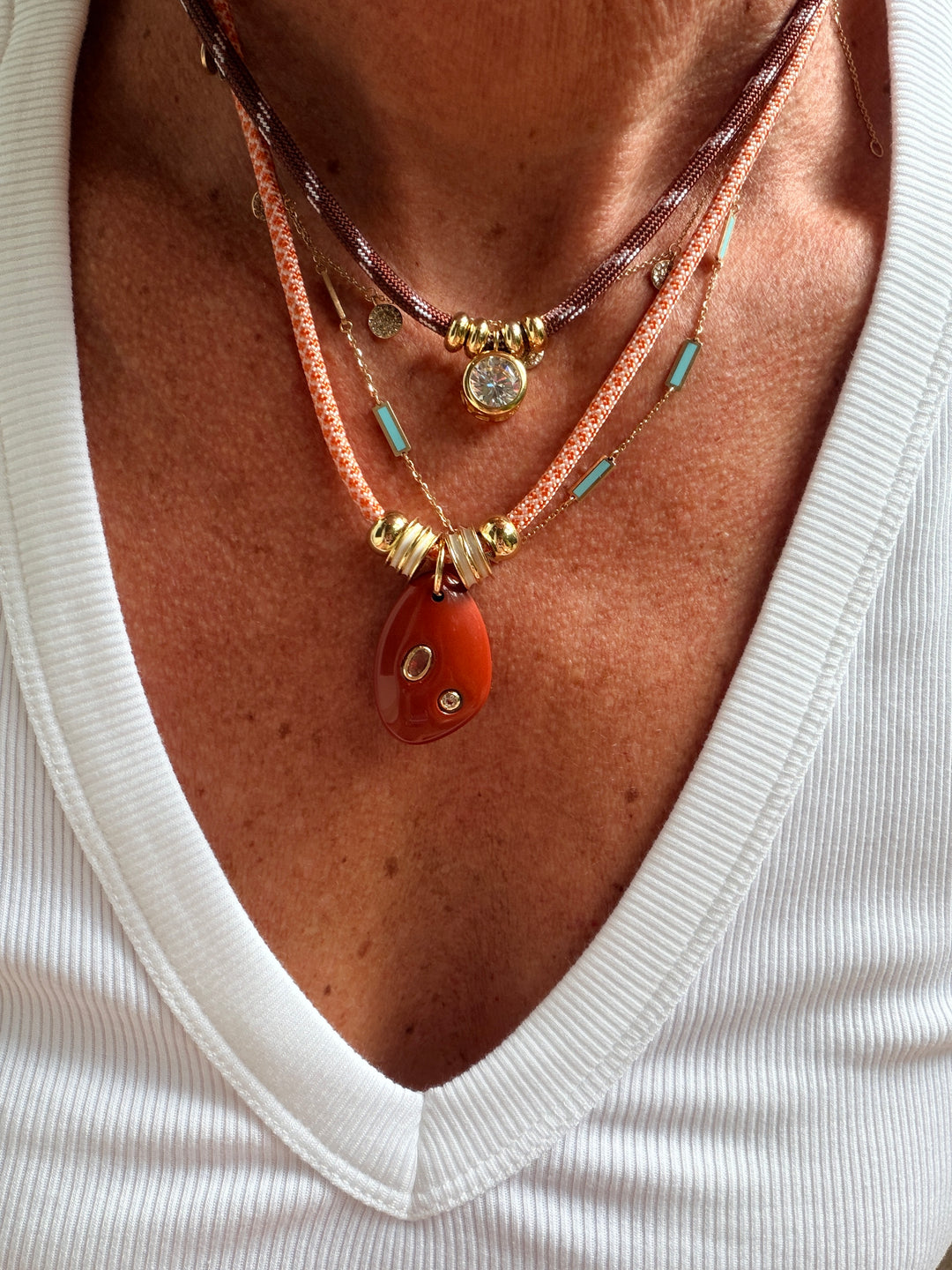 Cz Charm on Brown Cord Necklace