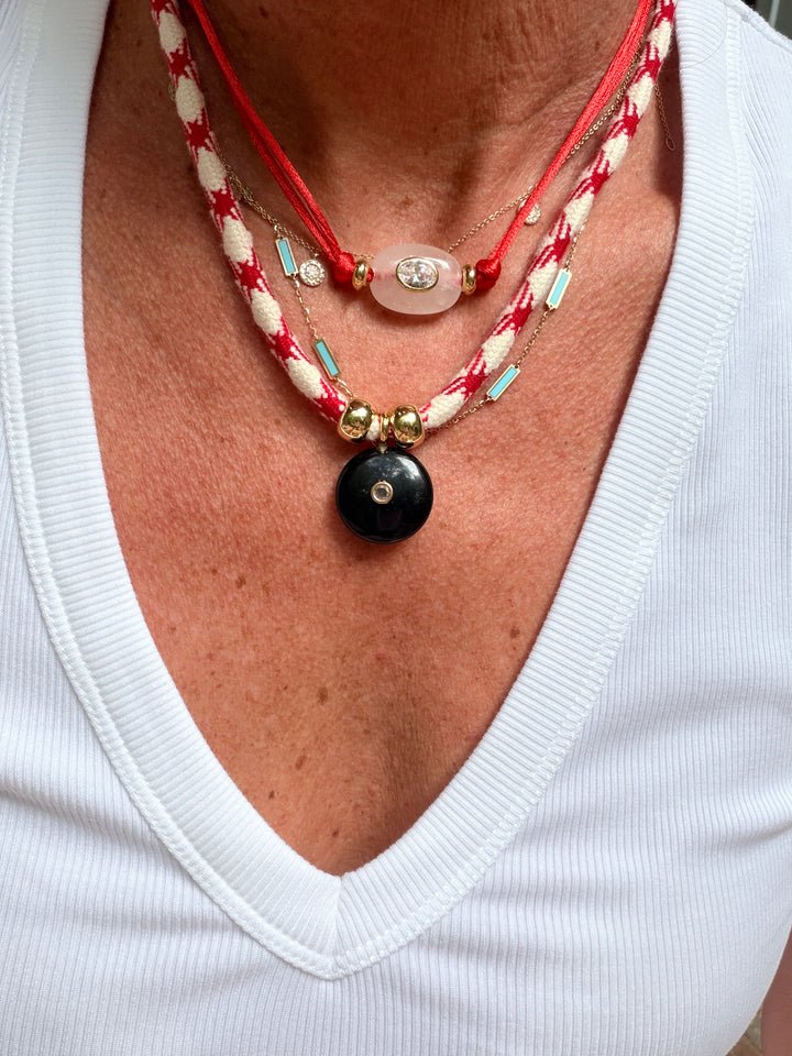 White Quartz Charm on Double Cord Necklace