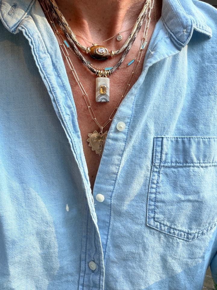 Calcite and Citrine Charm on Brown Camo Cord Necklace