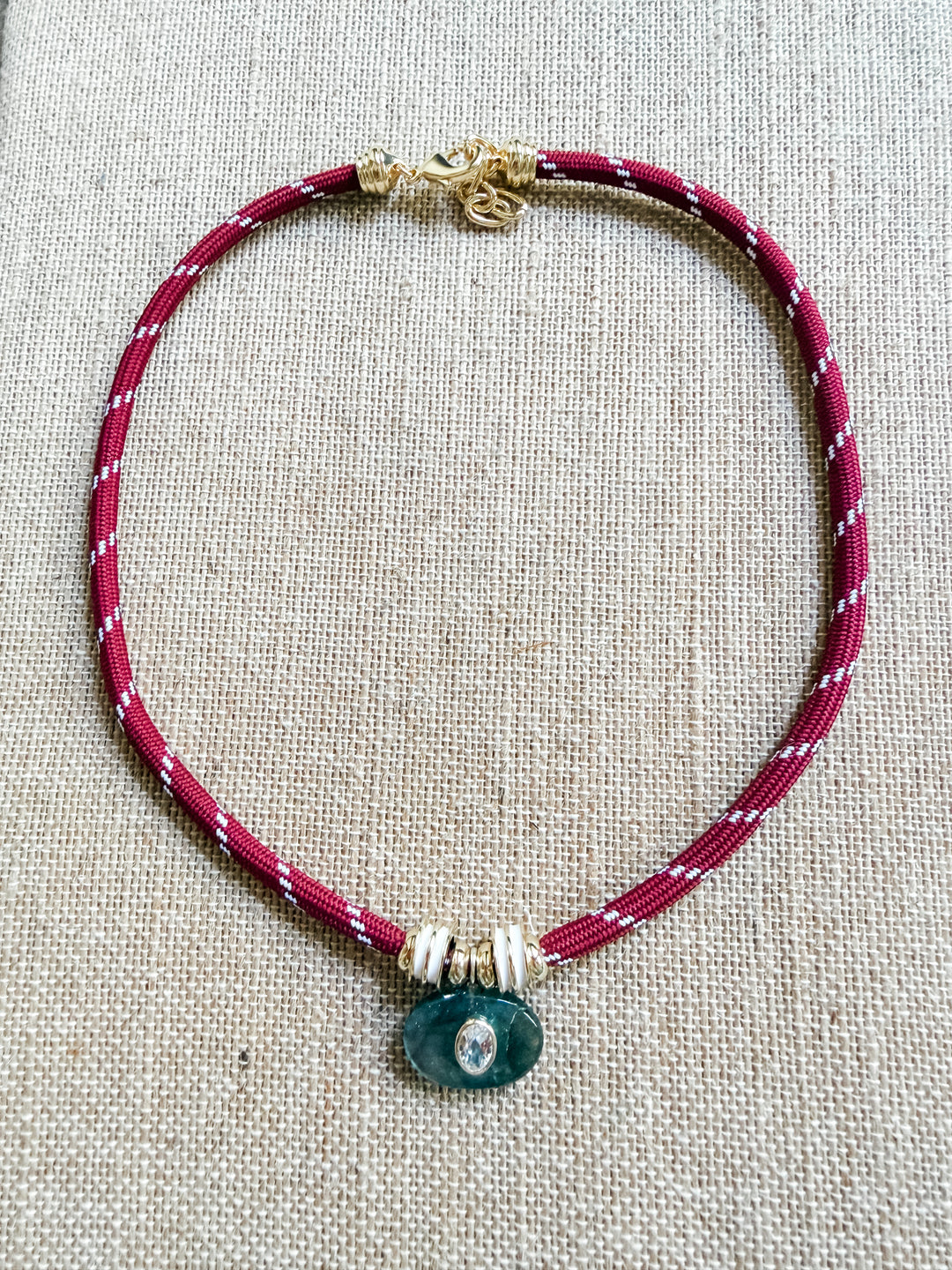 Labradorite Oval Charm on Burgundy Cord Necklace