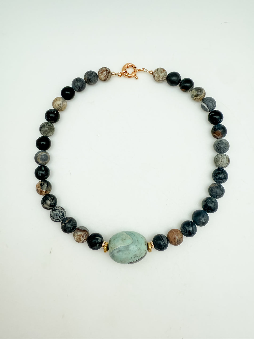 Black Jasper with Mint Green Agate