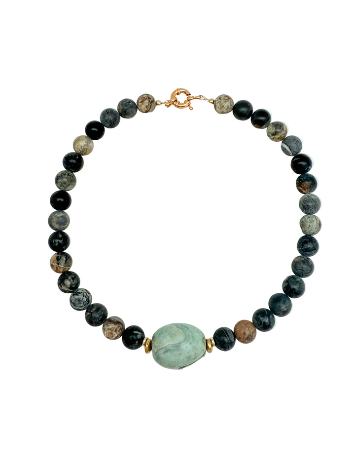 Black Jasper with Mint Green Agate