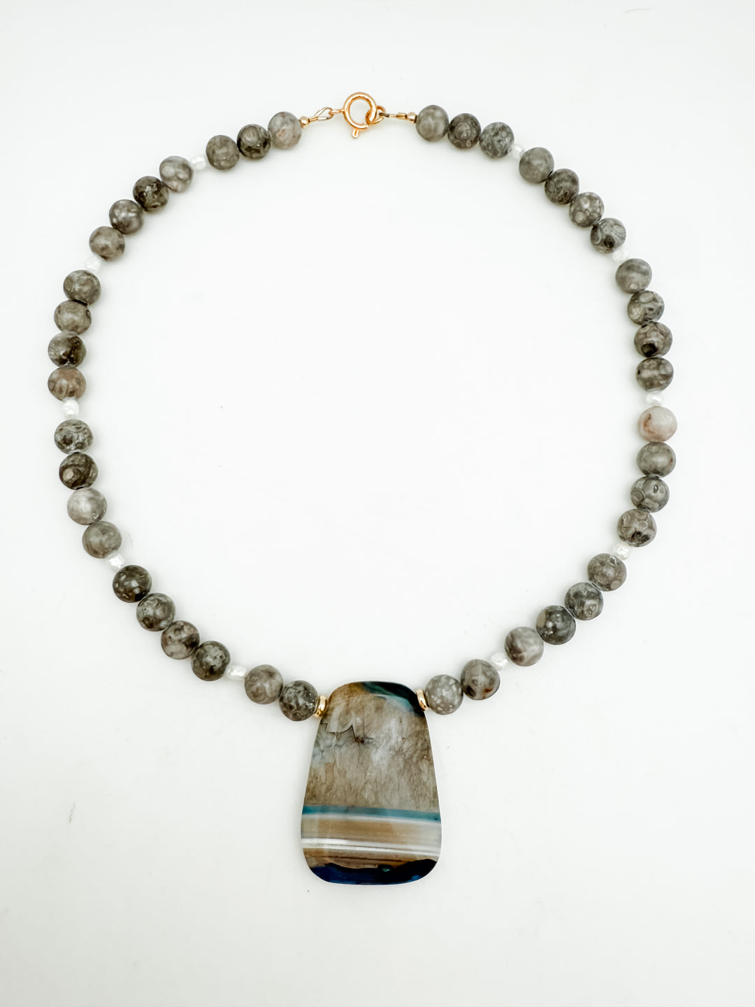 Gray Jasper and Agate Pendant Necklace