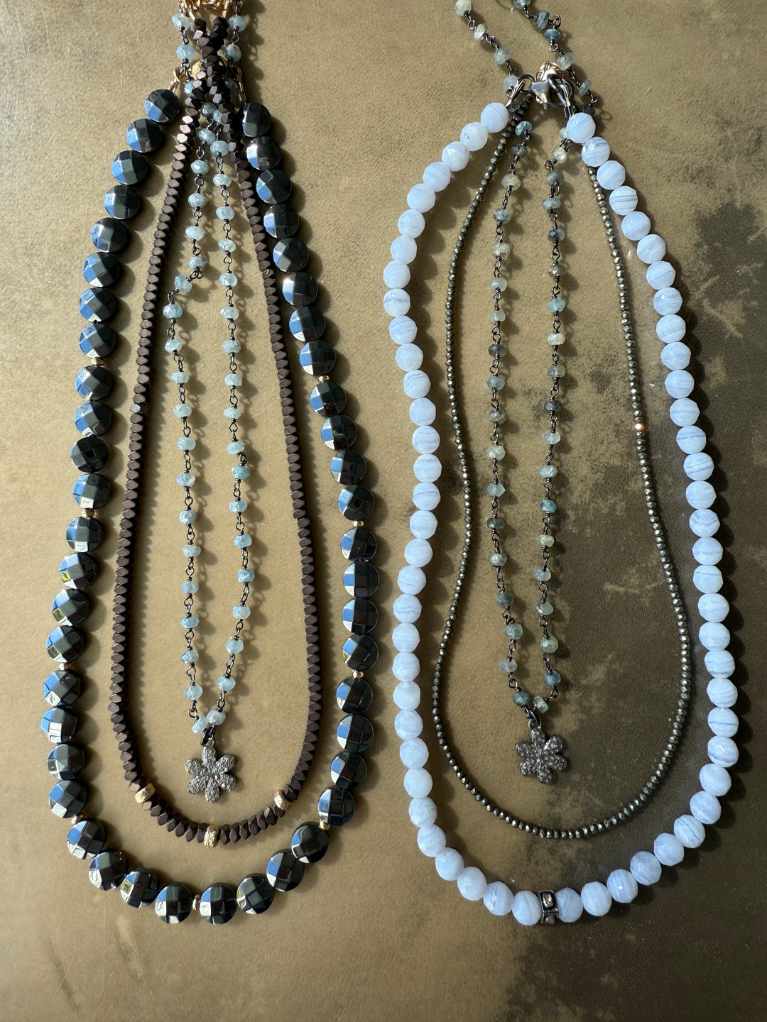 Pave Diamond Flower and Aquamarine Chain Necklace