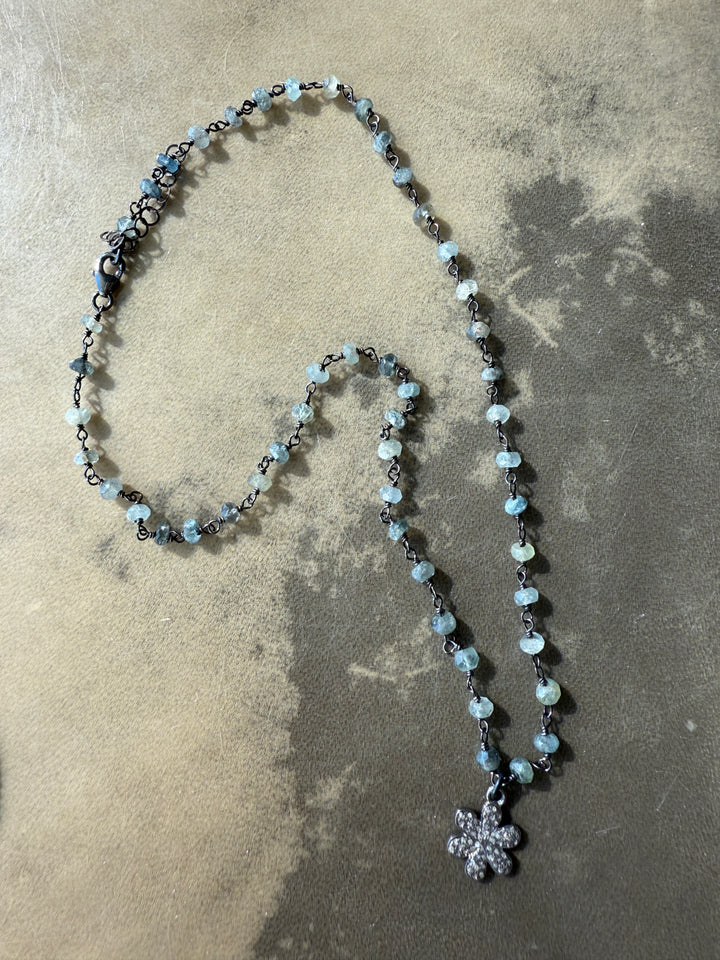 Moss Aquamarine and Diamond Flower Necklace