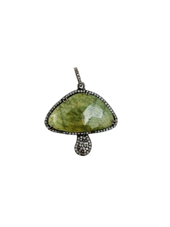 Green Tourmaline and Diamond Mushroom Pendant